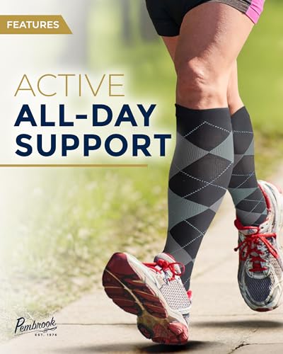 Image of Pembrook Bamboo Viscose Light Compression Socks - 3 Pairs | 8-15 mmHg Light Compression Socks for Women and Men | Knee High Navy, Dark Grey, Light Grey Argyle | Knee High Mens and Womens