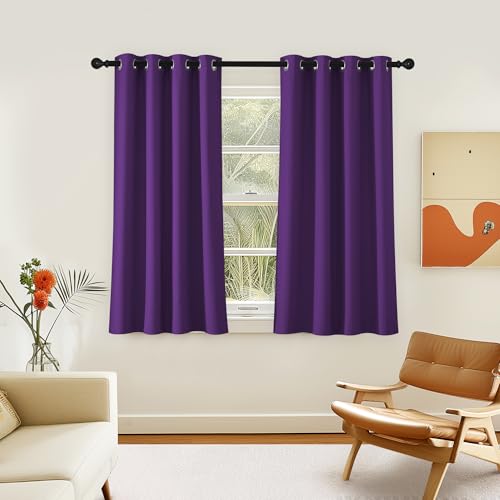 NICETOWN Room Darkening Short Curtain 54 inches Long for Living Room, Grommet Sound Reducing Thermal Insulated Curtains for Bedroom Nursery Window, 46W x 54L, 1 Piece, Royal Purple