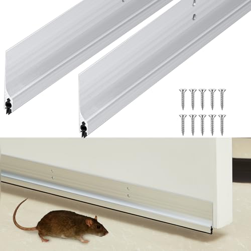 Gisafai 2 Pcs 36 Inches Metal Door Draft Stopper Door Sweep Mouse Stopper Mice Seal Strip Aluminum Noise Blocker Keep Rodents and Pests Out Enhanced Weather Sealing Easy to Install Silver