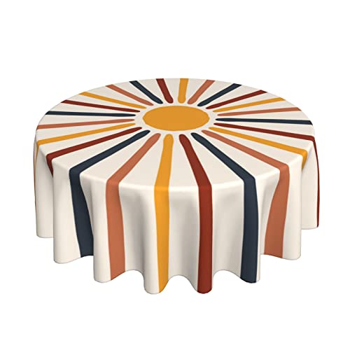 Kawani Sun Boho Colorful Table Cloth Vintage Rainbow Stripes Rustic Bohemian Round Tablecloth 60 Inch Retro 70S Farmhouse Washable Table Cover For Holiday Kitchen Dinning Outdoor Indoor Decoration #TOP12