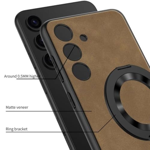 Image of TechTrendz Magnetic Suction Rotating Wireless Charging Bracket Anti-Fall Leather Case for Samsung Galaxy S25 (Brown)