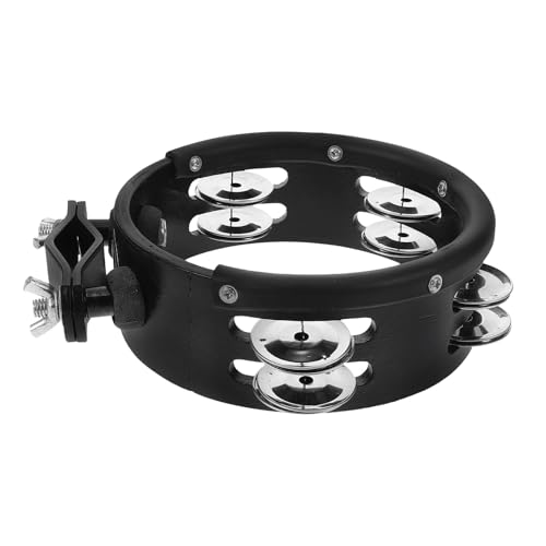Homoyoyo Drum Set Mountable Tambourine 6-inch Black Wooden Foot Cymbal Bell Clip for Percussion Drum Kit Accessory