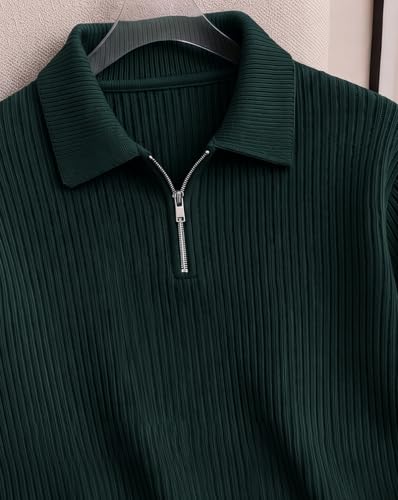 Image of AUSK Men's Cotton Blend Rib Knit Textured Full Sleeve Polo T-Shirt | Regular Fit Zip Polo Neck Smart Casual T Shirt for Men | Stylish Fashion & Casual Wear Tshirt for Men