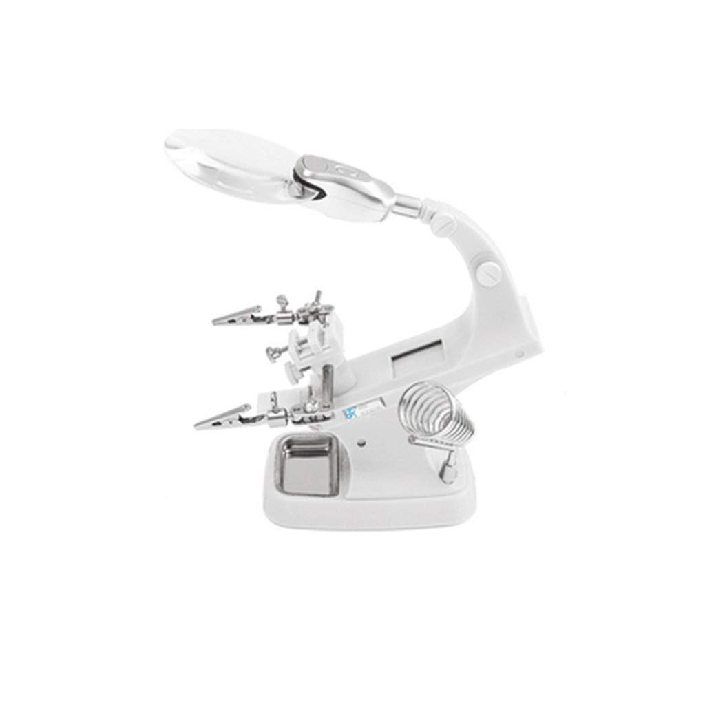 Lupa de Escritorio LED, Lupa de sobremesa con luz LED Manos Libres, Doble Lente 3X/4.5X con Clip metálico, Estante Ajustable para Lectura, Pasatiempos, Manualidades y Mes
