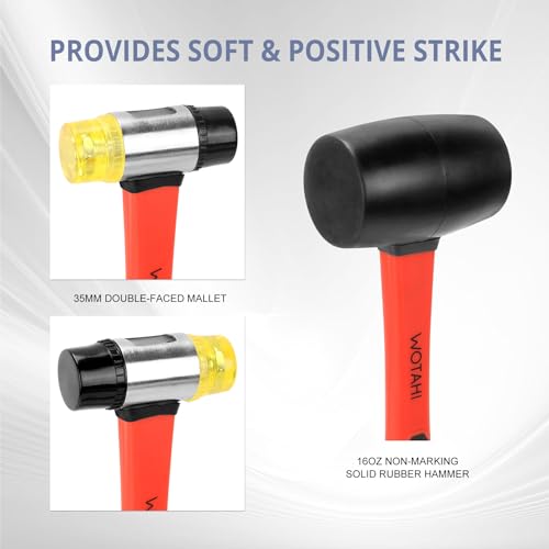 WOTAHI 2-Piece Hammer Set - 16 oz Rubber Mallet Hammer and 35 mm Double-Faced Soft Hammer with Solid Head and Soft Grip Fiberglass Handle,2 Piece Rubber Mallet Set thumbnail 4