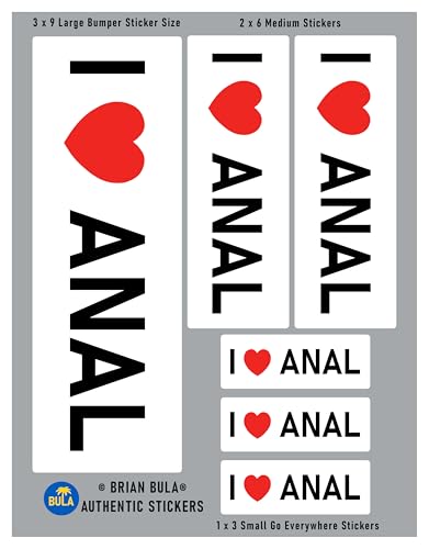 6 pcs I Love Anal Sticker Deal Large 3x9 Car Bumper, (2) Medium 2x6, (3) Small 1x3 Scrapbooking, Phone or Anywhere I Heart Anal Funny Dating Sexy Adult Fun
