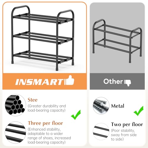 INSMART 3-Tier Expandable Shoe Rack, Stackable and Adjustable Shoes Organizer Storage Shelf, Sturdy and Durable Metal Structure Free Standing Shoe Rack for Closet Entryway Doorway - Image 5