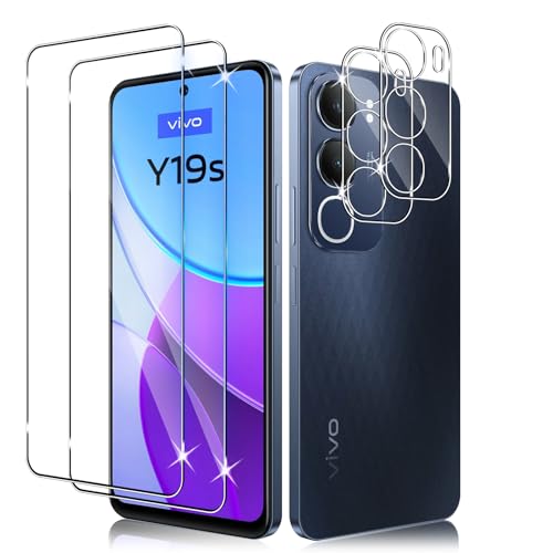 Liilaa Protector de Pantalla para VIVO Y19S, 2 Piezas Cristal Templado y 2 Piezas Protector de Lente de Cámara, Anti Arañazos Dureza 9H Vidrio Templado
