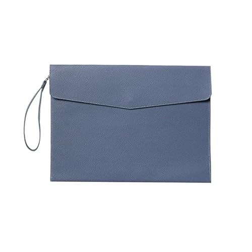 KOOLRIVER・ファイルケース A4 ファイルバッグ PUレザー バッグ ストラップ付き プリント収納 分類収納 持ち運び 書類整理 オフィス用品 軽量 薄型 出張 外出時 通勤 通学(ブルー)