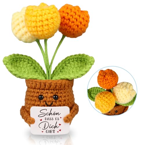 WenmthG Dankeschön Geschenke Gestrickte Tulpenpuppe, Kleines Dankeschön Geschenk für Frauen Männer Freunde Kollegen und Famili, Danke Geschenk Pocket Hug Kartoffel Deutsch Ersatz - 1 St