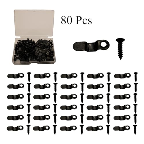 Image of 80 Pcs Metal Bow Shape Picture Frame Turn Buttons with Screws - Black, 1 Inch - Ideal for Hanging Pictures, Drawings, Photos, and Crafts - Durable Photo Frame Backing Clips - Hardware Set