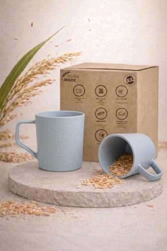 Image of Coffee Mug Set Made with Rice Husk & Bio Composite Material | TurtleBrew Coffee Mug Travel | Microwave & Dishwasher Safe | Light Blue | 200 ml | Pack of 2