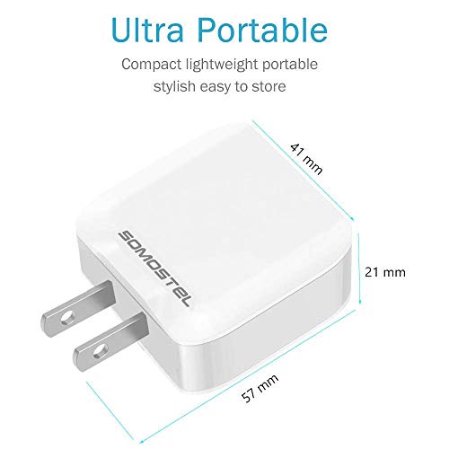 Image of Quick Charge 3.0 18W USB Wall Charger, SOMOSTEL Portable Travel Fast Charger Power Adapter Compatible with iPhone 11 /XR /X,8 /7 /6S /6 Plus,Samsung S10 Note 9,Moto,LG,Google Pixel,HTC,Kindle,iPad[2 Pack]