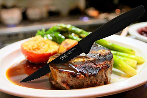 Ginsu Daku Series Dishwasher Safe, Fade Resistant, Black Ceramic Coated, 6 Piece Steak Knife Set (Dak-Kb-Ds-006-1), 4.5 Inches #TOP3