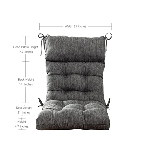 Image of QILLOWAY Outdoor Rocking Chair Cushion 43x21 Inch, 100% Polyester Waterproof Patio Rocking Chair Cushion, High Back Weatherproof Chair Pad for Adirondack & Outdoor Furniture, Charcoal Grey, Black