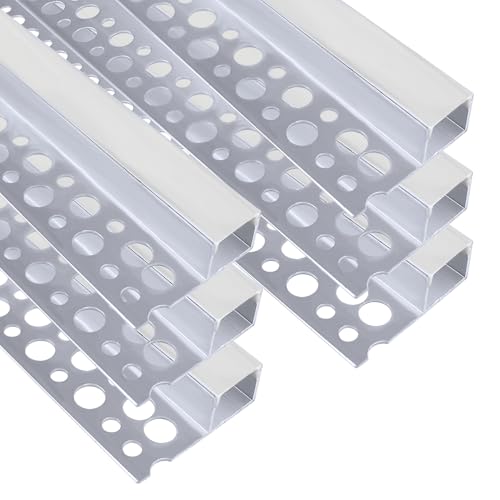 inShareplus Plaster-in LED Profile, 3.3ft/1M 6-Pack LED Aluminium Channel with Milky Diffuser, Trimless Recessed Single-Sided LED Strip Diffuser for Under Cabinet, Wall, Ceiling and Corners of Walls