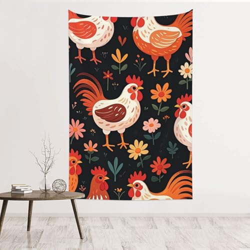 Tapisserie murale coq et poules GJHKSSVB en velours 152x101 cm