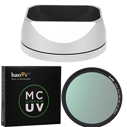 Haoge Lh-X54W Square Metal Lens Hood And Haoge 49Mm Ultra Slim Mc Uv Protection Multicoated Ultraviolet Lens Filter For Fuji X100V Digital Camera #TOP26