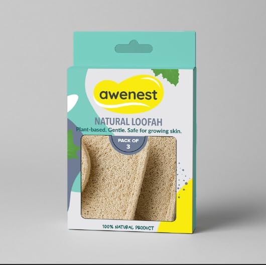 Image of awenest 100% Natural Natural Sun Dried Bath Loofah | Body Sponge and Scrubber for Men and Women | Eco-Friendly | Biodegradable | Organic Exfoliating Luffa Scrubber | Pack of 3 x 2-6 Loofah