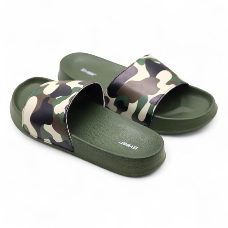Image of SVAAR Men's Camouflage Printed Slides | Soft Cushioned Slip-On Slippers for Casual, Indoor & Outdoor Use