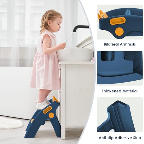 Toddler-Step-Stool-Foldable-2-Step-Stool-for-Kids-Collapsible-Stool-Anti-Slip-Stepping-Stool-for-Bathroom-Sink-Potty-Toilet-Toddler-Kitchen-Stool-Helper-DarkBlue Toddler Step Stool Foldable 2 Step Stool for Kids Collapsible Stool Anti Slip Stepping Stool for Bathroom Sink Potty Toilet Toddler Kitchen Stool Helper DarkBlue