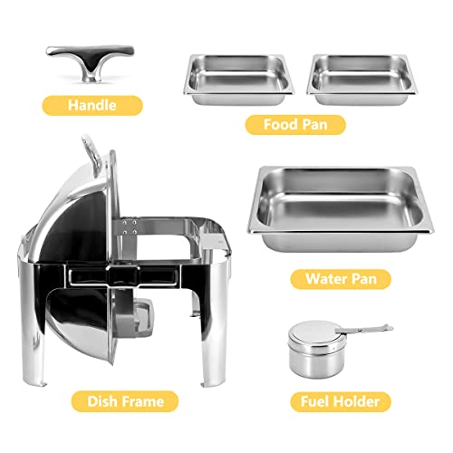Fulgutonit Roll Top Chafing Dish Buffet Set, 12Qt Stainless Steel Buffet Server And Warmer, Rectangular Chafer For Catering Event Parties Buffet (2 Half-Size 6Qt Food Pan) #TOP7