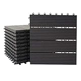Mendler WPC Bodenfliese Rhone, Holzoptik Balkon/Terrasse, 11x je 30x30cm = 1qm linear - Premium, anthrazit