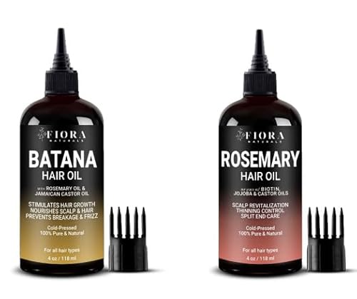 Batana Oil For Hair Growth w/Rosemary Oil, Jamaican Black Castor Oil For Thickening and Deep Conditioning, Rosemary Oil for Hair Growth w/Castor Oil, Jojoba Oil, Biotin Natural Hair Strengthening Oil -  Fiora Naturals