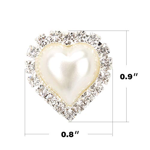 20 Pcs Vintage Flatback Heart Faux Ivory Pearl Rhinestone Buttons Embellishments For Crafts (Flat) #TOP2
