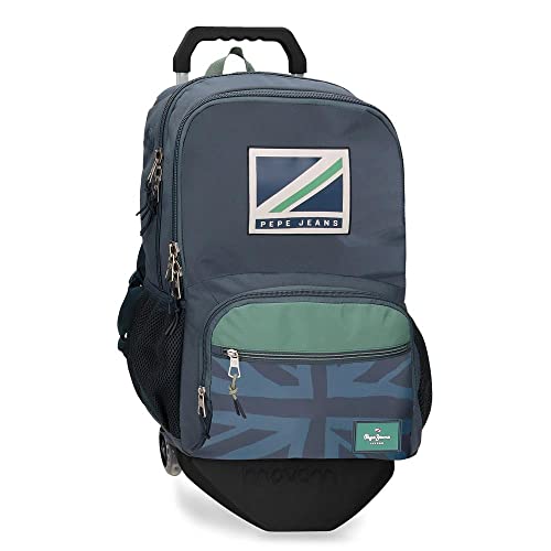 Pepe Jeans Tom Mochila Escolar Doble Compartimento con Carro 15,6" Azul 33x46x17 cms Poliéster 25,81L