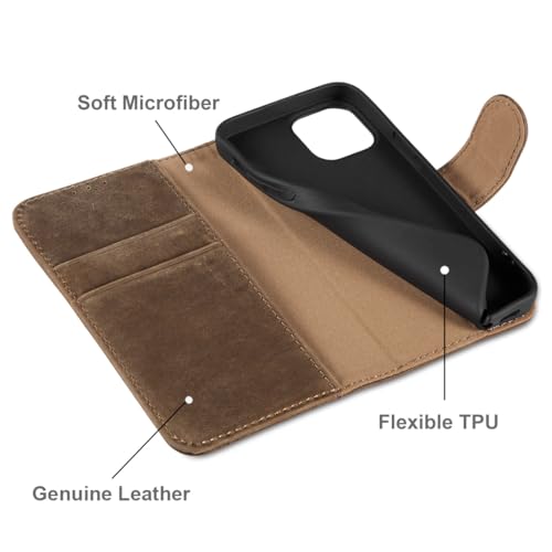 Coque cuir véritable iPhone 13 Mini étui portefeuille marron
