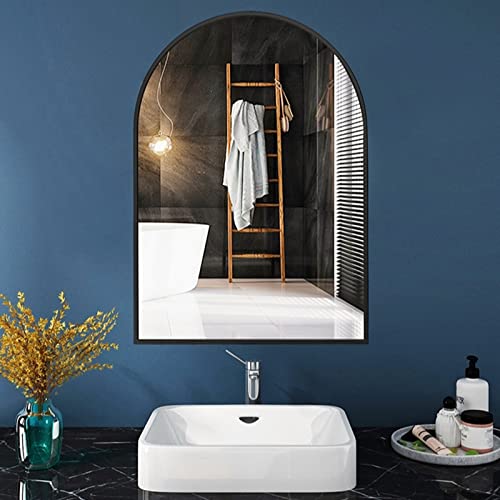 MKYOKO Espejo de baño montado en la Pared, Espejo de vanidad de Arco, 40x60cm, 50x80cm, Espejo Decorativo para Sala de Estar, HD/a Prueba de explosiones, Dorado/Negro (Color : Nero, Size