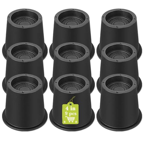 Yookwutar 9 Pack Furniture Risers 4 Inch, Bed Risers Heavy Duty for Table Desk Couch Chair Sofa Cabinet Bed Frame Dorm, Round Table Leg Risers Lift Height 4", Black