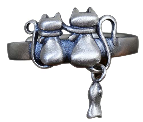 NicoWerk Damen Silberring Katze aus 925 Sterling Silber Schmal Vintage...
