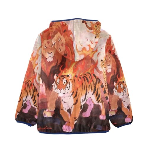 Lion Tiger Leopard Fire Toddler Fleece Jacket Girl Boys Hooded Fleece Jacket Coat Warm Outwear Zip-up 3-10T2