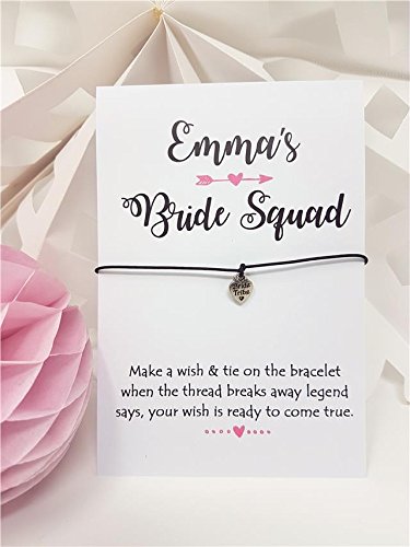 Treasured Forever Personalised Bride Tribe Bride Squad cards - Wish Bracelet for Hen Party Favour - | Pink Arrow & Black Bracelet card - 30