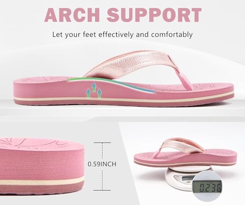 ONCAI Flip Flops Womens Yoga Mat Non-Slip Women's Flip Flops Sandals Summer Beach Slippers With Arch Support Lightweight Eva Sole Pink Size 7 - Image 4