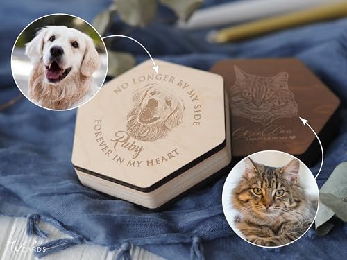 Image of Personalized Pet Hair Keepsake Box for Dog and Cat Fur - Engraved Wood Memorial Box - Unique Customized Gift for Loss of Furry Friend Wooden (Light Diamand Wood Lid, With Photo)
