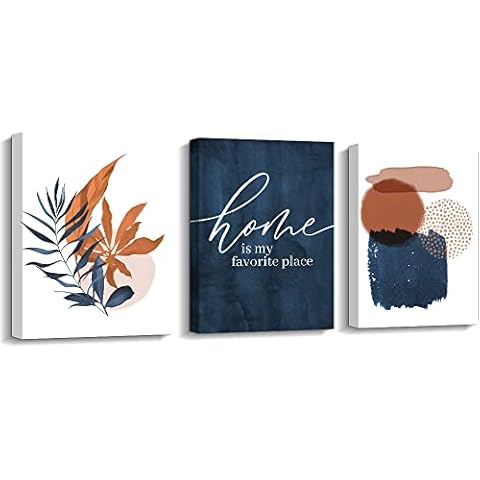 Pigort Wall Art for Living Room Blue and Terracotta Abstract Canvas Wall Art Set Burnt Orange Botanical Tropical Plants Picture Wall Decor for Home (12'' x 16'' x 3 Panel) Cover