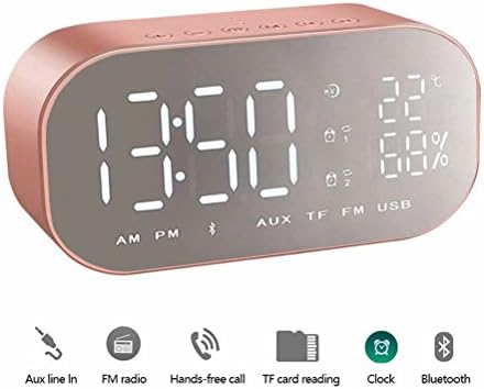 Alarm Clock with Wireless Speaker, Maetek Wireless Stereo Sound Speaker Support Mic, Micro TF, SD Card/USB, LED Nightstand Clock Large Mirror and Loudspeakers Super Bass for iPhone Android, Rose Gold