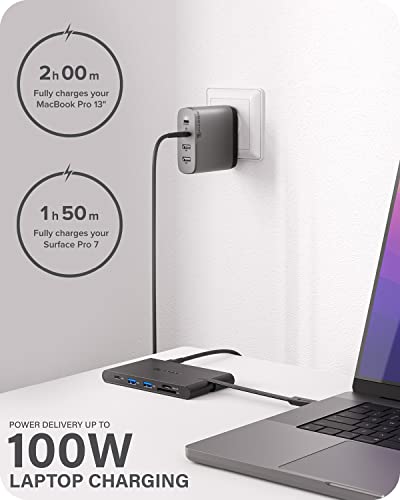Image of ALOGIC USB-C Travel Dock Pro with HDMI 4K@30Hz, VGA, 2 x USB 3.0, Gigabit Ethernet, Micro /SD Card Slots, 2 x USB-C for data and power delivery each; Compatible with USB-C and Thunderbolt 3.0 enabled laptops.