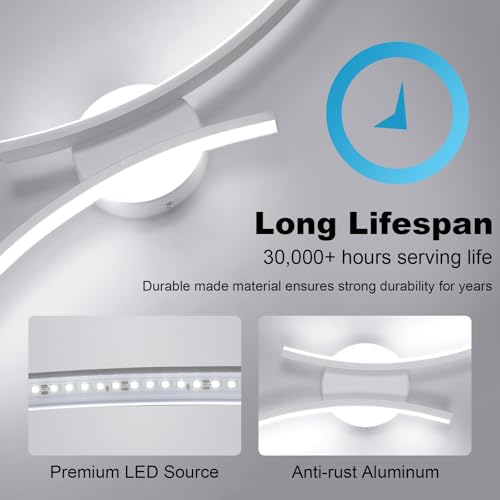 Applique LED da Parete Interno, 20W 2250LM Moderno Lampada da Parete LED, 44.5CM Bianco Lampada a Muro Creativo per Camera da Letto Bagno Soggiorno Scale Corridoio, Bianco Freddo 6500K - Illuminazione - Immagine 4