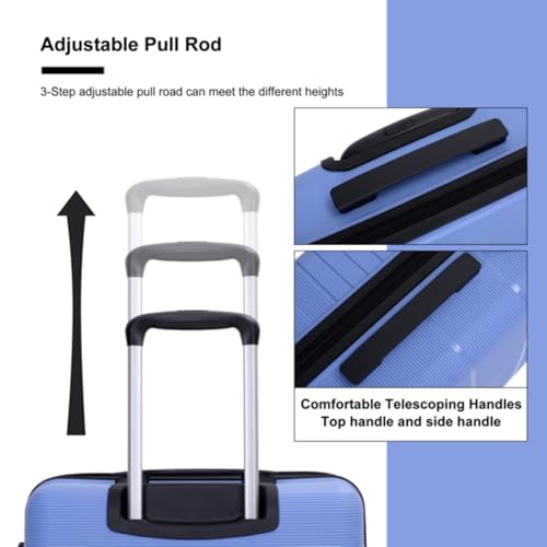 3 Pieces of Luggage, Suitcase, Luggage Set, Trolley, Travel Case, with Spinner Wheels, Combination Lock, 20/24/28 Inches,Purplish Blue3