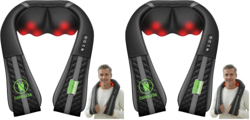 Image of Snailax Cordless Neck Massager with Heat, Rechargeable Shiatsu Neck Back Massager for Pain Relief Deep Tissue, 4D Knead Shoulder Massager Pillow, Gifts /Presents for Mom, Dad, Black (Pack of 2)