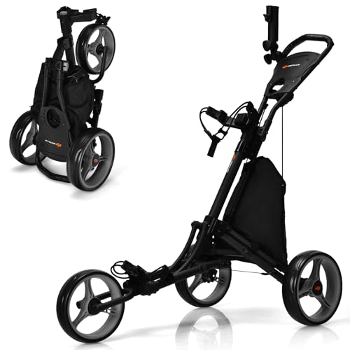 GYMAX Chariot de Golf à 3 Roues, Caddie de Golf Pliable Manuel, Poignée Réglable, Cadre Robuste en Aluminium,...
