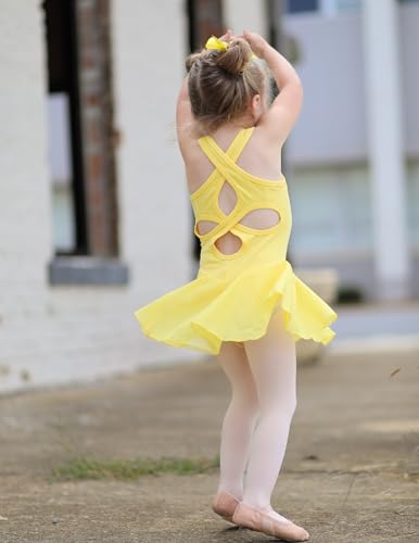 Image of Arshiner Kid Girls Hollow Back Ballet Leotard with Skirt Sleeveless Dance Dresses