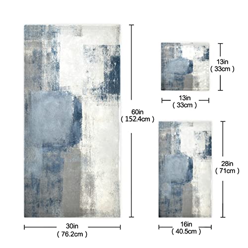Aiyooler Vintage Bath Towels Set,Retro Blue Grey Abstract Art Painting 3 Piece Soft Towel Set(1 Luxury Bath Towel 1 Hand Towel 1 Washcloth) Absorbent Bathroom Towels Decorative Kitchen Shower Towel #TOP2