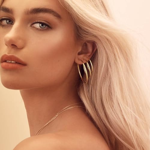 Silver Gold Two Tone Big Hoop Earrings for Women | 14K Real Gold Plated Hypoallergenic Large Womens Golden Hoops Earrings Set for Women 3 Sizes (30/40/50mm)4