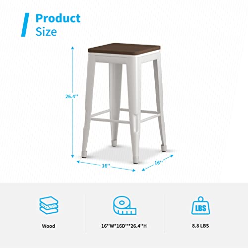 Mjkone 26.4'' Square Metal Bar Stool,Indoor Outdoor Stackable Barstools,Modern Industrial Top Bar Stools Set Of 2(White) #TOP2