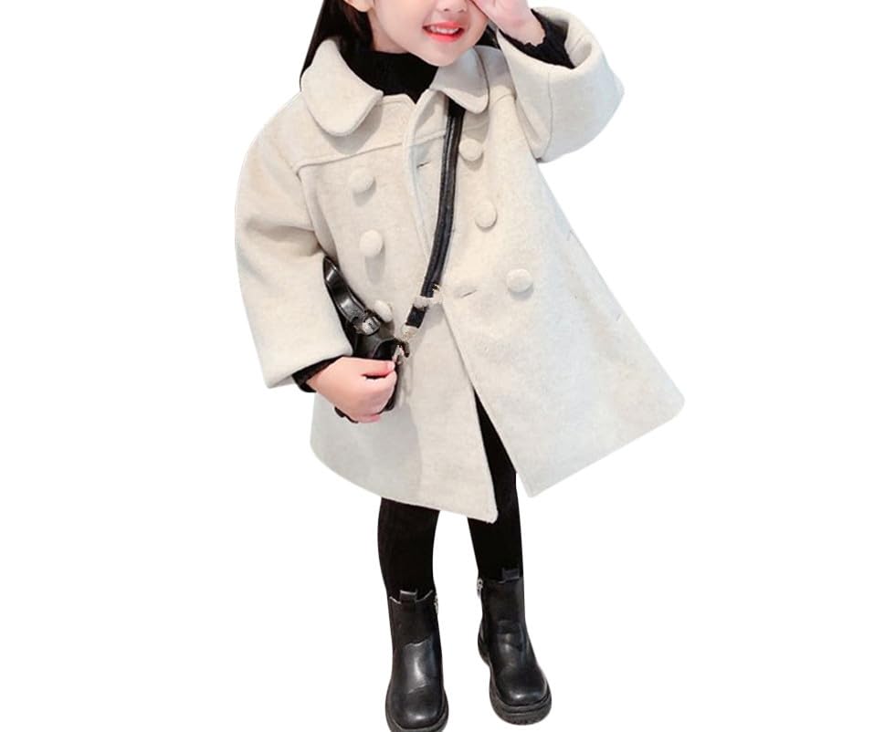 Toddler Baby Girl Warm Thickened Lapel Long Sleeved Loose Mid-Length Jacket Double Breasted Classic Dress Coat